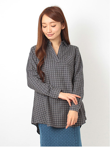 ネル総柄プリント 長袖チュニック
