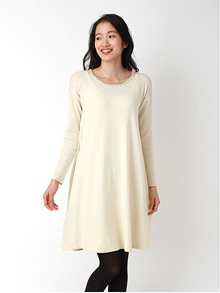 ビジューネックAラインワンピース