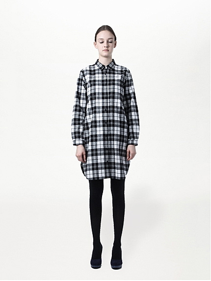 ビッグチェック柄長袖シャツワンピース