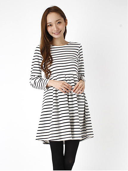 ボーダーフィット&フレアワンピース