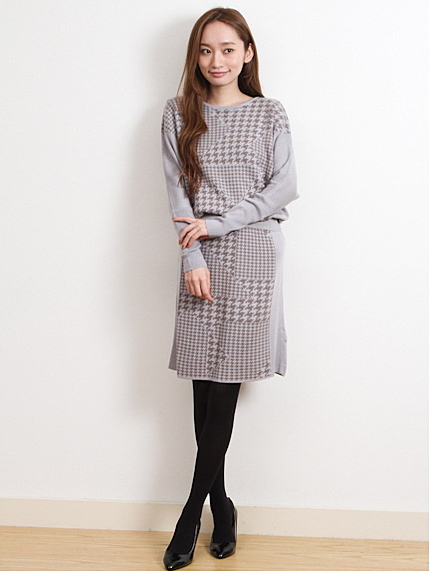 千鳥柄ニットワンピース