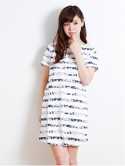 20/-T/C天竺ボーダー 花PT OP