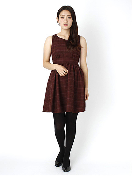 <サイズコンシェルジュ>グレンチェックフィット&フレアーワンピース