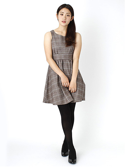 <サイズコンシェルジュ>グレンチェックフィット&フレアーワンピース