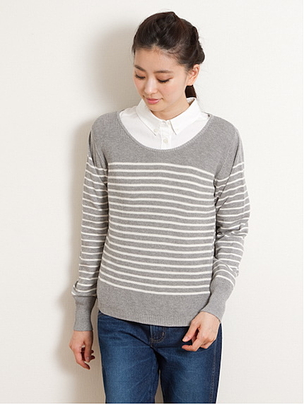 Bパネルボーダー長袖ニットプルオーバー