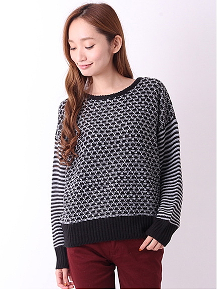 Nボーダー×カノコニットプルオーバー