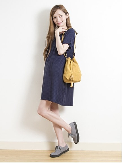 N細ボーダー5分袖カットワンピース