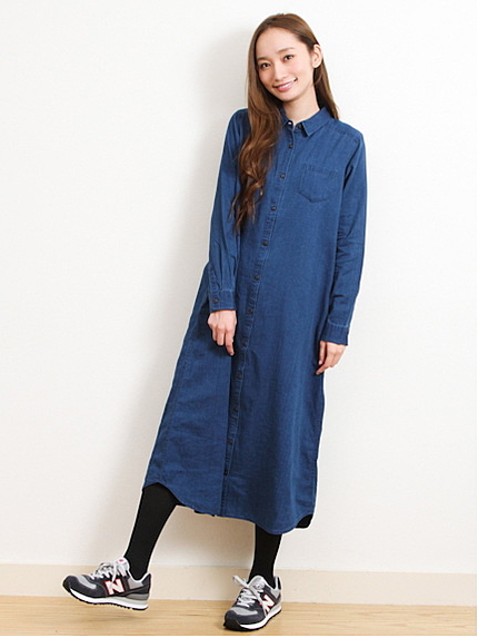 Uデニムマキシワンピース