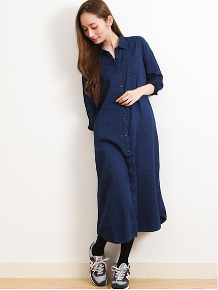 Uデニムマキシワンピース