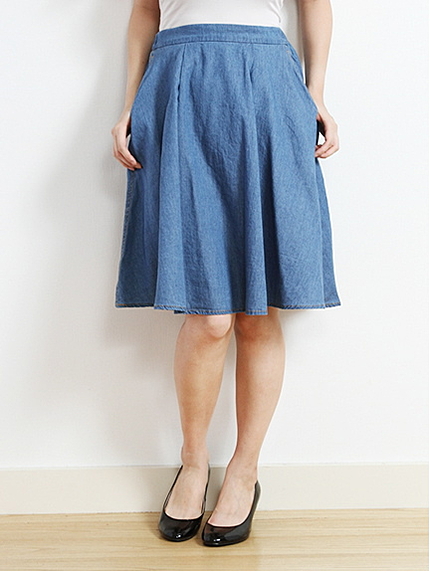 Uデニムミディスカート