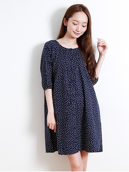 Uドット7分袖ワンピース