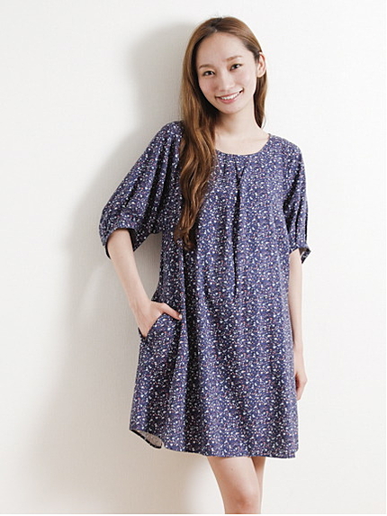 Uドルマンスモールフラワー7分袖チュニック