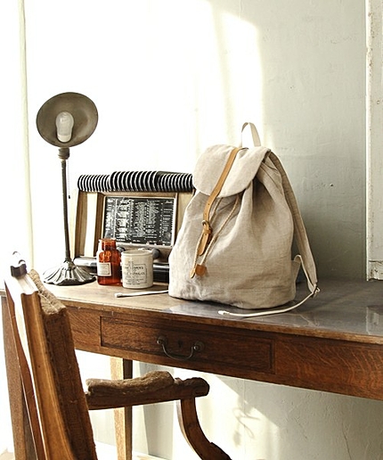 リネン×レザーリュックサック