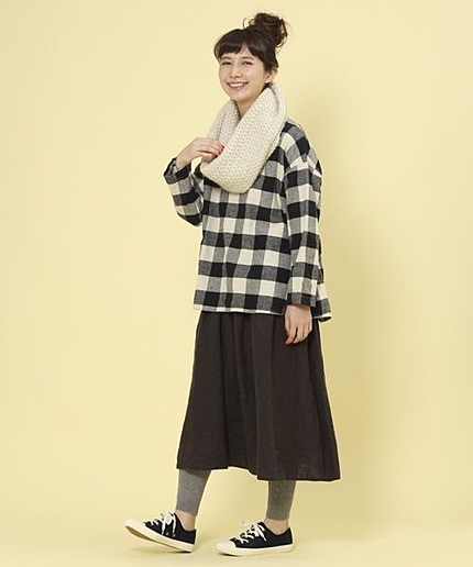 ブロックチェック長袖ブラウス