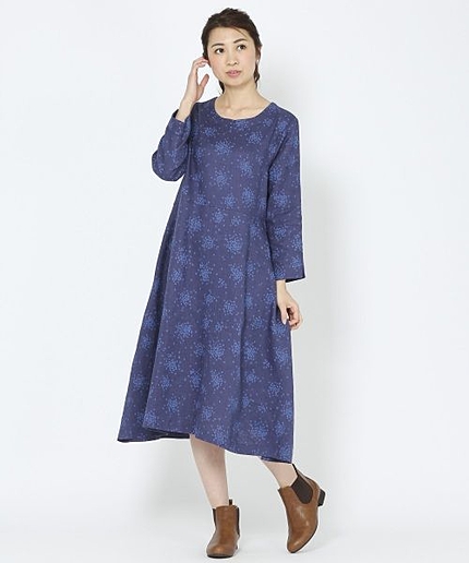 【1/16(金)再値下げ】フランダースリネンプリントフレアワンピース