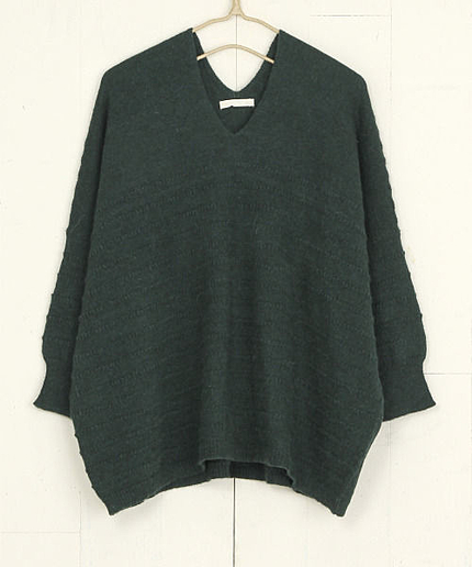 アルパカニットヤーンウール編みボーダープルオーバー