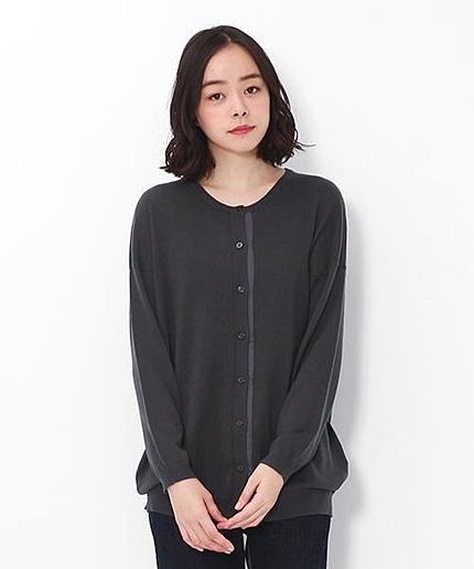 アクリル綿ナイロン 前立て切替ロングカーディガン