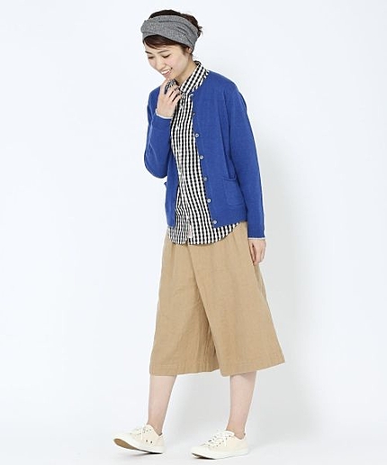 コットンリネンツイルラップ風キュロットパンツ