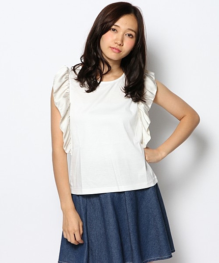 袖フリルカットソー