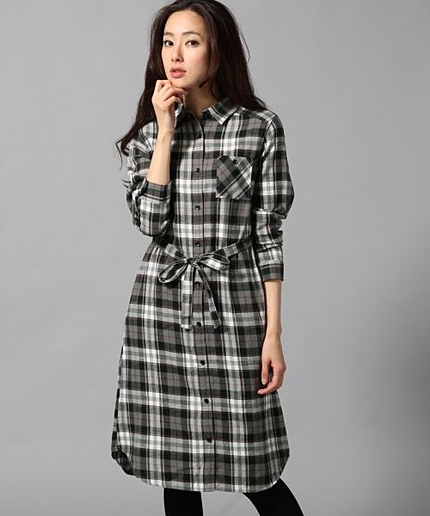 ロングチェックシャツワンピース