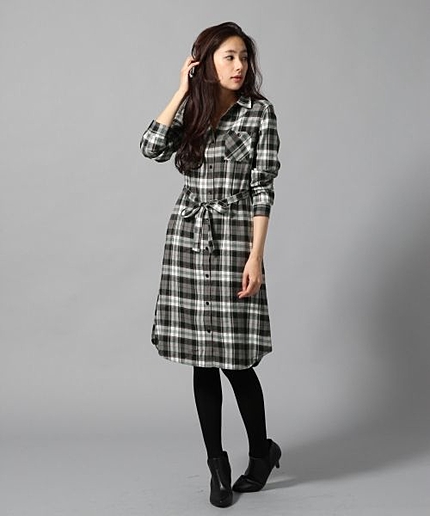 ロングチェックシャツワンピース
