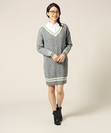 ５ゲージアクリルウールチルデンワンピースロングスリーブ