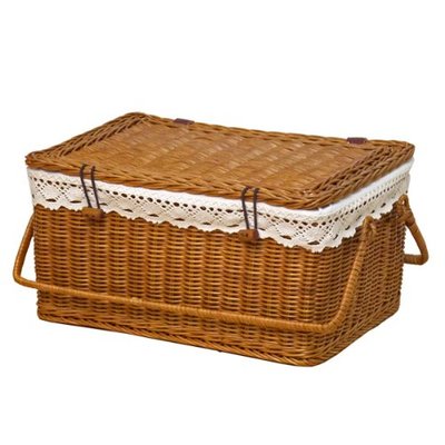 2L-569WF-NA 籐 かご バスケット ふた付き ハンドル付き ピクニックバスケット 収納