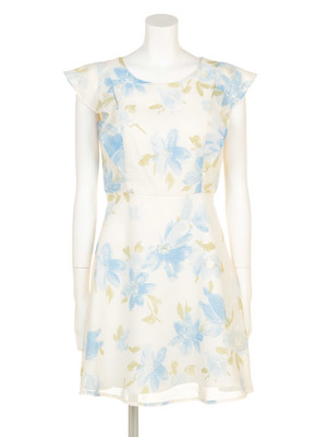 BE RADIANC透かしチェック×フラワープリントワンピース