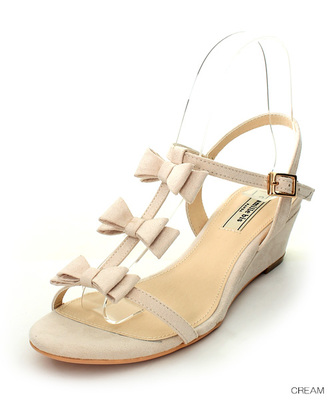 リボンローウェッジサンダル