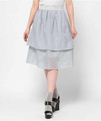 【Omekashi】ボーダーオーガンジースカート