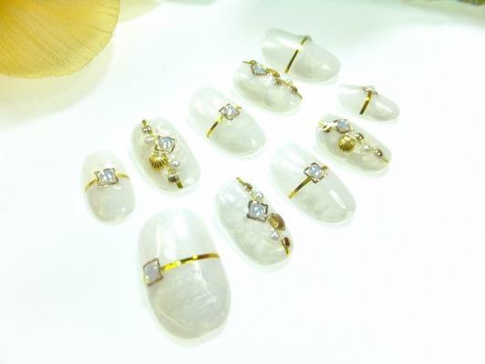 ハンドメイドジェルコートデザインネイルチップ