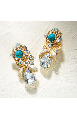 ララ・ステラ　ターコイズブルーが夏らしい　2-WAYコスチュームジュエリーイヤアクセサリー(ターコイズブルー×ゴールド)