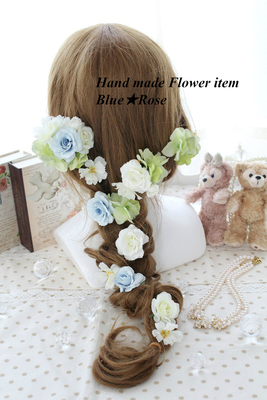 サムシングブルー　薔薇×あじさい　ナチュラルヘッドドレス