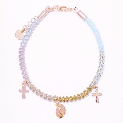 ミサンガブレスレット マリア&クロス / PaleBlue×Gold×LightGray