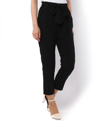 【PAGEBOY】リボンベルト付き厚手ジョーゼットパンツ