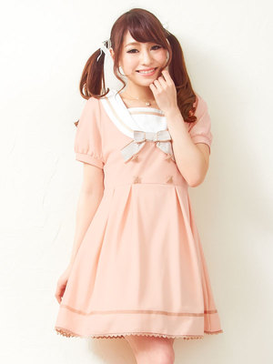 くまボタンセーラー襟クラシカルワンピース