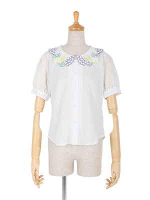 フルーツ刺繍衿ドット柄半袖ブラウス/F i.n.t