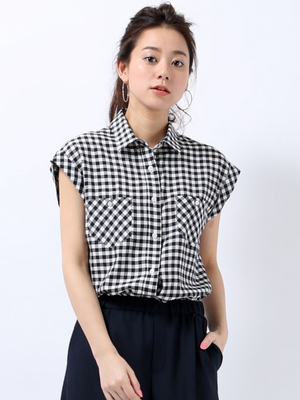 フレンチスリーブギンガムシャツ/Rouge vif(ルージュヴィフ)