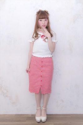 透かし編みパフスリーブニットトップス