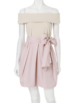 MERCURYDUO 【DUO】 オフショルコンビコクーンワンピース(ベビーピンク)