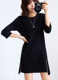 ジッパーポイントアンバランスヘムワンピース・全3色