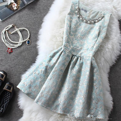 二次会ワンピ★ パールビジュー付き 花柄タンクワンピース