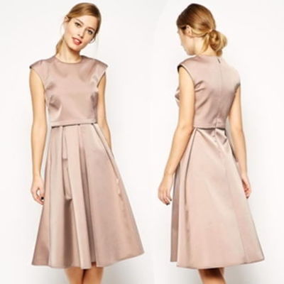 プリーツフレア☆サテンミディドレス