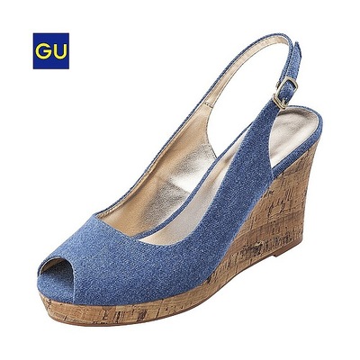 GU WOMEN コルクヒールサンダル（デニム）