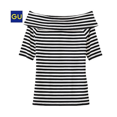 ターンバックオフショルダーT（ボーダー・半袖）
