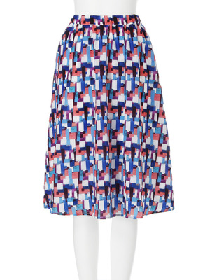 ラフスクエア柄ミディフレアスカート