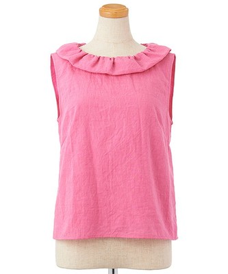 フリルカラーノースリブラウス