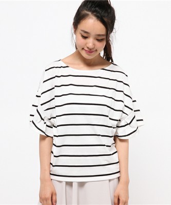 ラッフルボーダー袖TOPS