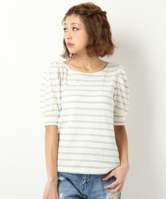 Heather マルチボーダーパワショル五分袖