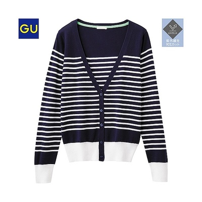 （GU）ＵＶカットＶネックカーディガン（ボーダー・長袖）Ａ